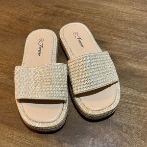 Neutral Woven Slide Sandals in Beige